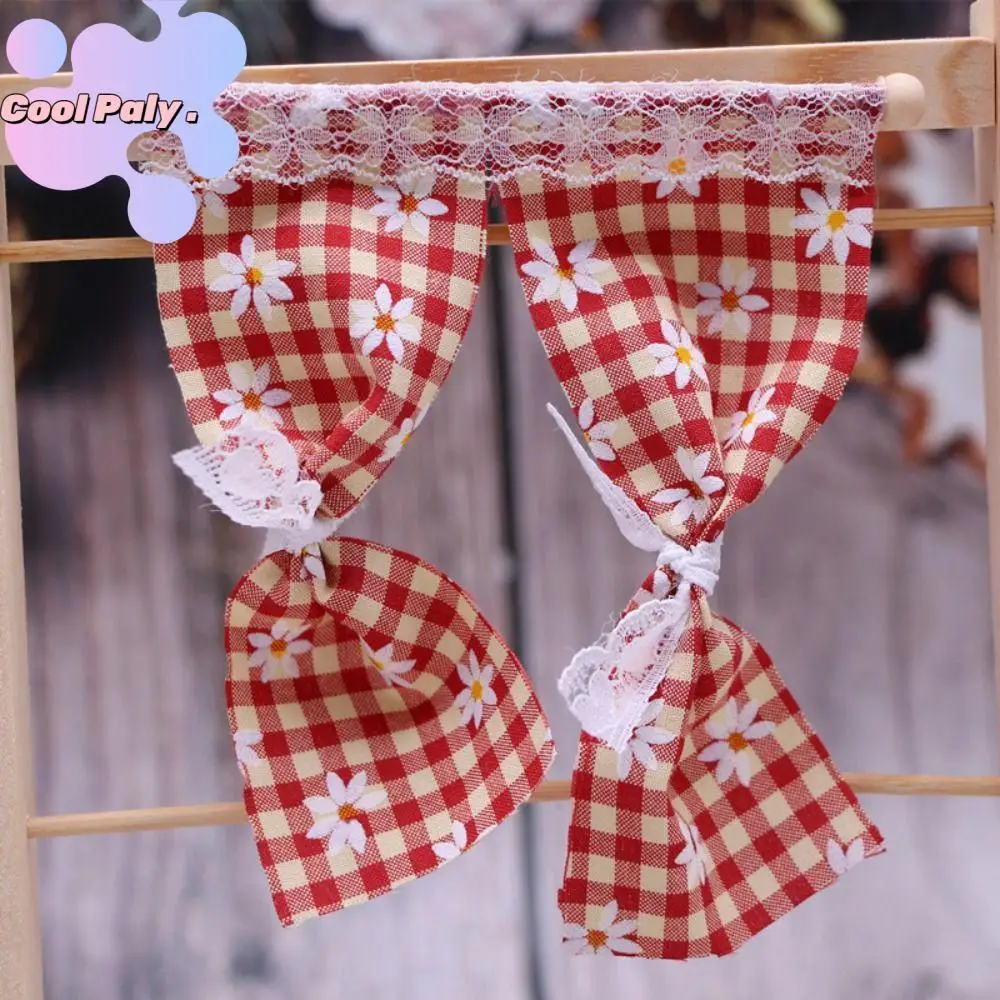 Cloth Dollhouse Miniature Flower Curtain Lace Daisy Dolls House Bedroom Furniture Decor Classic Dollhouse Doll House Accessories