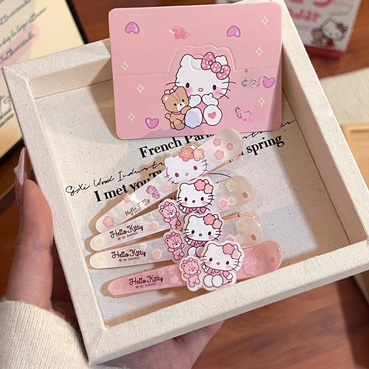 Hellokitty lindo flor de cerezo lunares accesorio Retro para el cabello Clip de pico de pato Clip de flecos de dibujos animados dulce periféricos de animé regalo