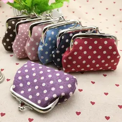 1pc Small Kiss Lock Coin Purse Lovely Dot Design Cotton Linen Coin Bag Mini Clutch Bag Purse Women Kids Wallets Gifts