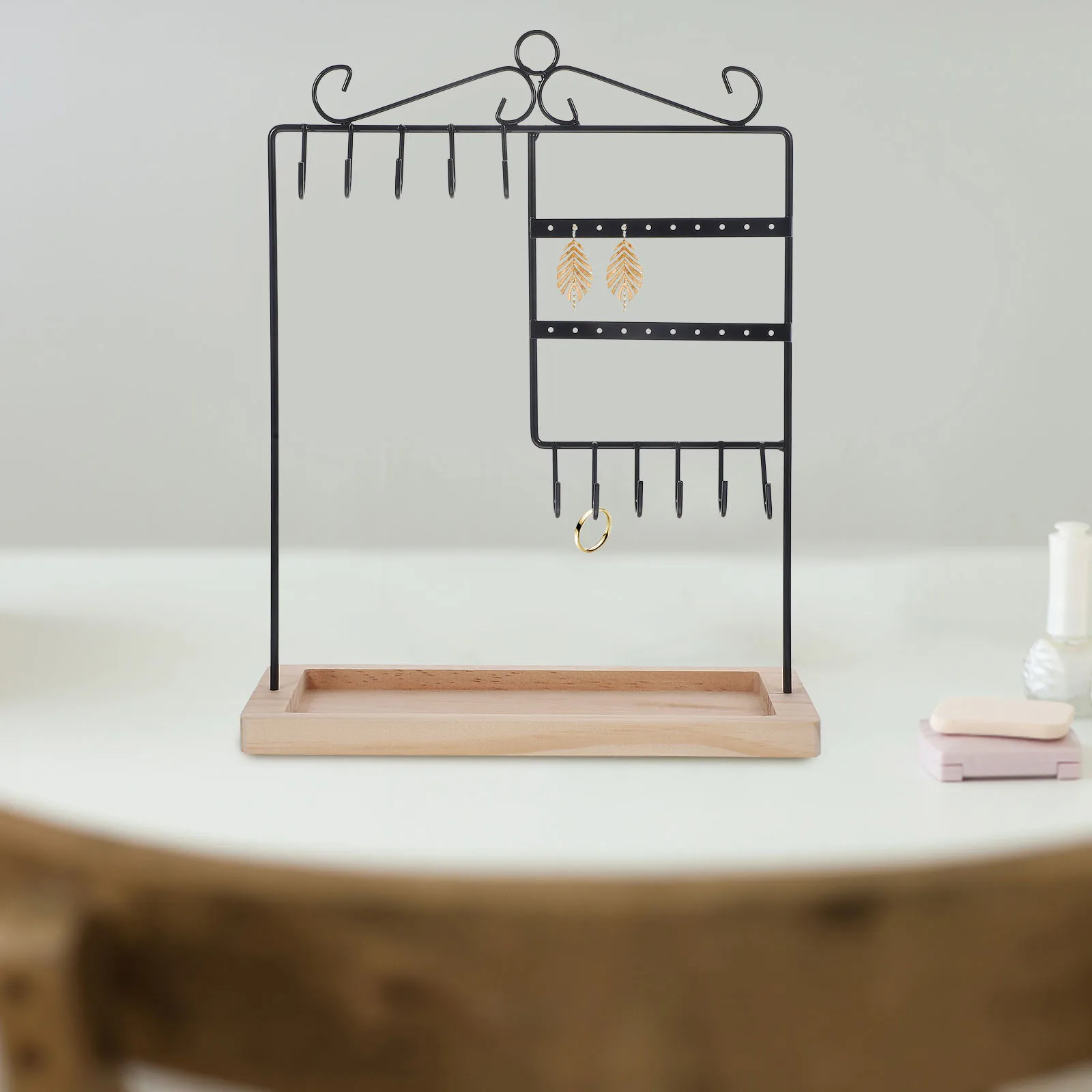 

Multi Purpose Iron Wood Jewelry Display Stand Earring Necklace Bracelet Organizer Showcase Storage Rack Accessories Holder Rack