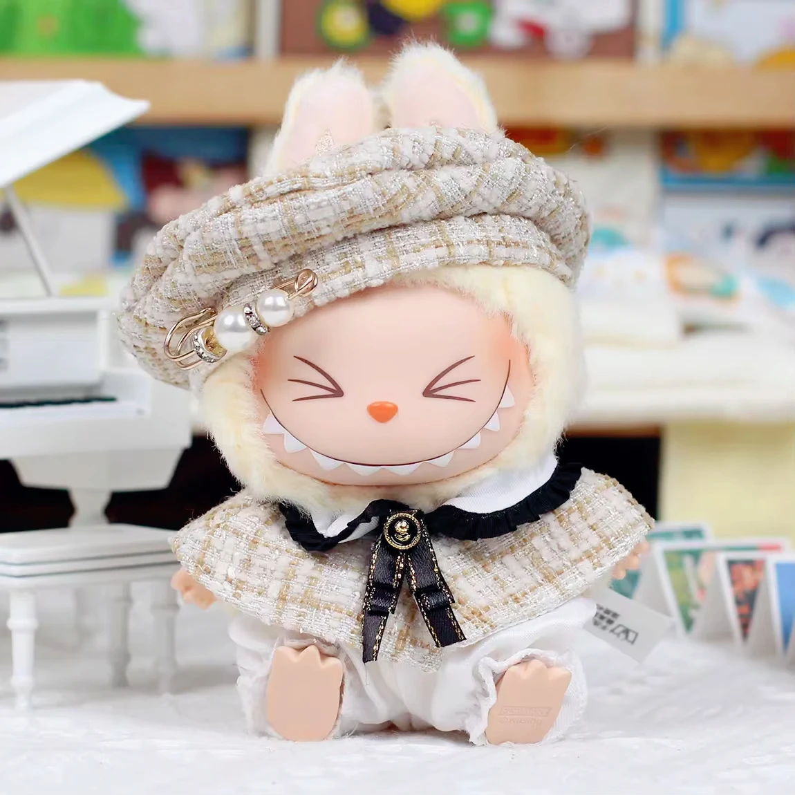 Stylish Cape and Beret Set for 15cm Labubu V1 V2 Dolls Elegant Ropa Labubu Clothing Gift