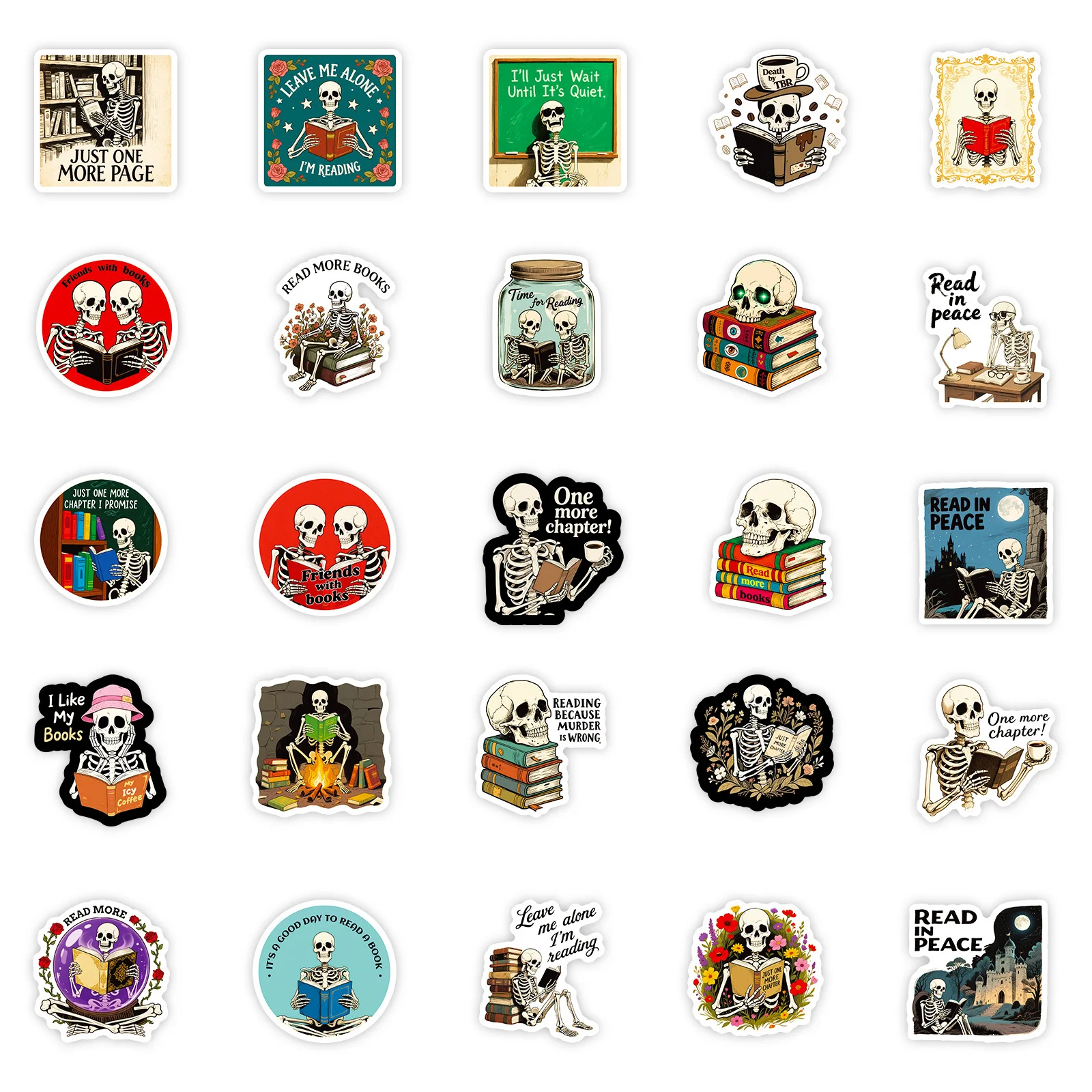 56PCS New Creative Skeleton Book Reading Graffiti Sticker Gothic Funny Graffiti Waterproof Decal DIY Wardrobe Water Cup Desk