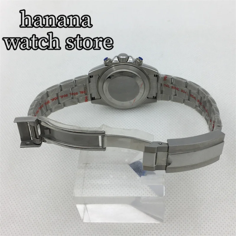 39 ミリメートル VK63 クォーツクロノグラフ腕時計男性用ブラックホワイトダイヤル発光 VK63 ムーブメントサファイアクリスタルステンレスブレスレット