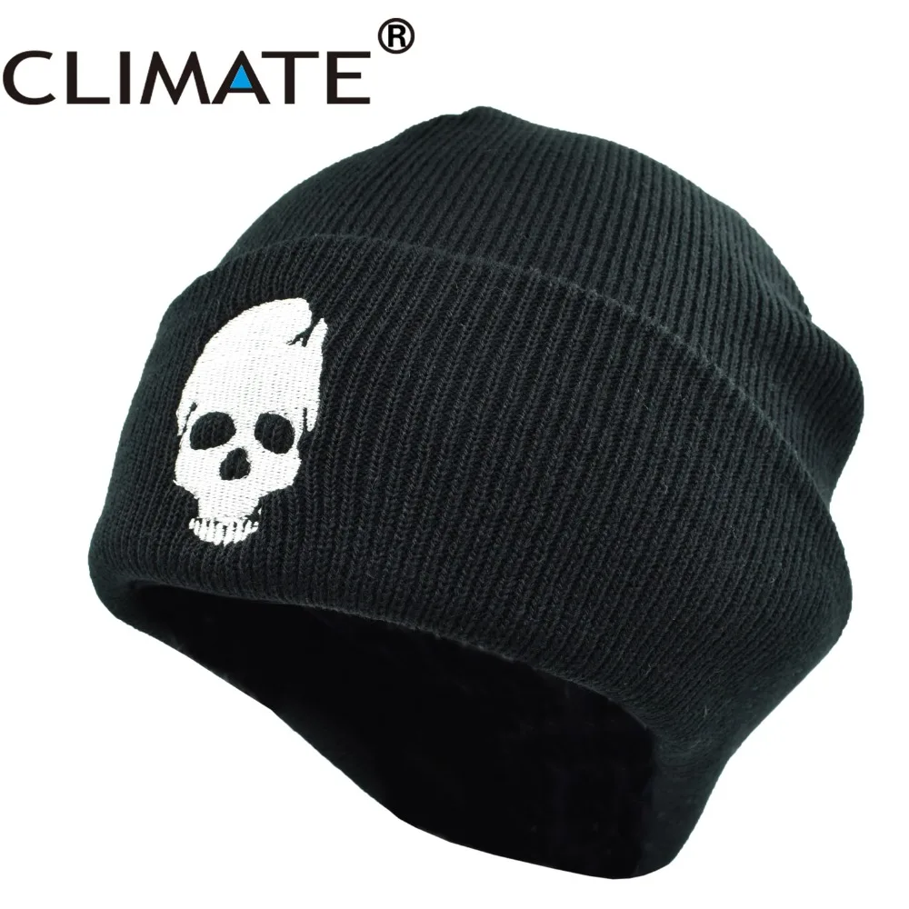 

Шапка-бини CLIMATE Black Skeleton, зимняя шапка для мужчин, зимняя теплая шапка, крутые шапочки, черная, в стиле хип-хоп, теплая вязаная шапка для мужчин