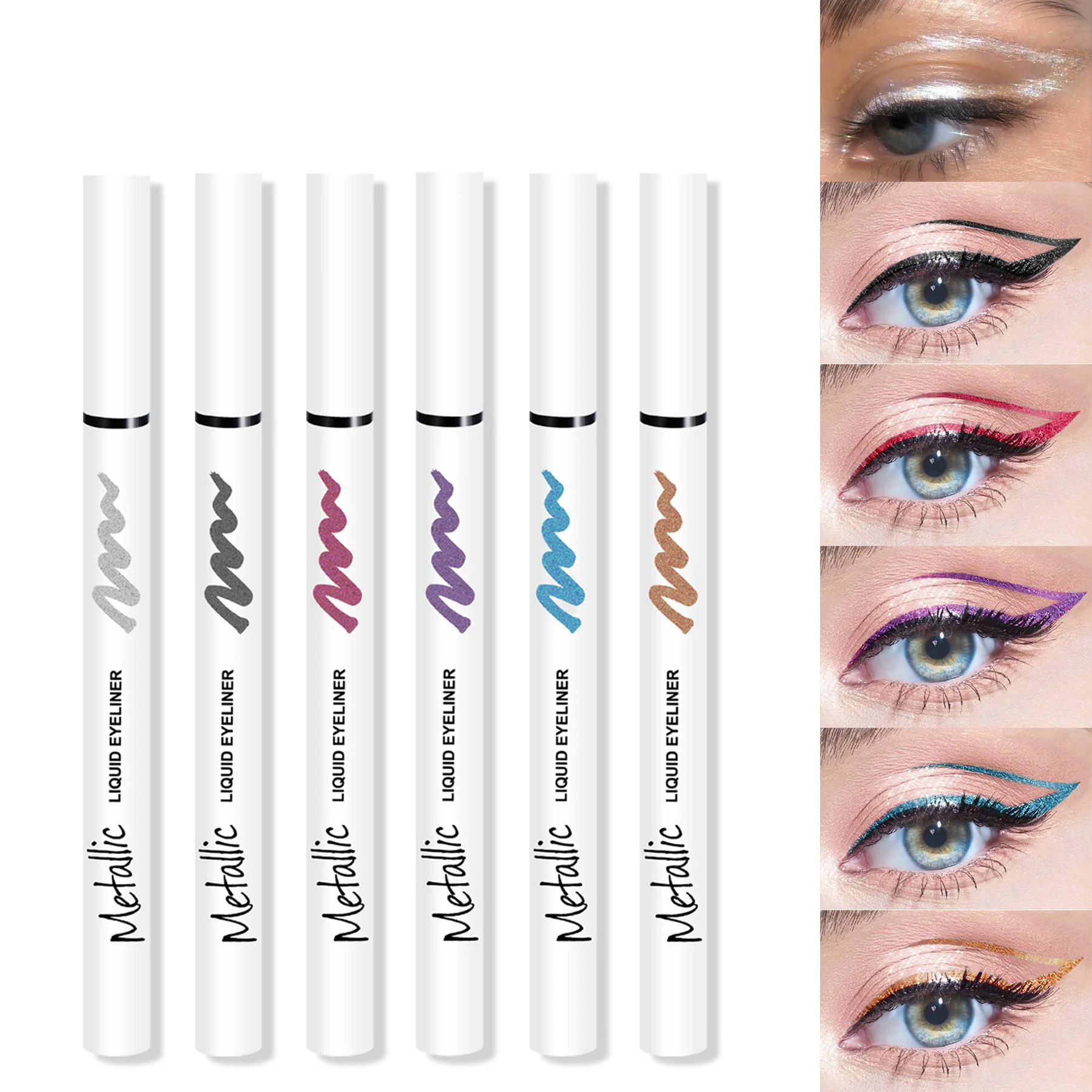 Farbiger Eyeliner-Stift, 6 Farben, nicht verschmierend, europäischer und amerikanischer Make-up-Perlglanz, fein blinkender Eyeliner-Stift