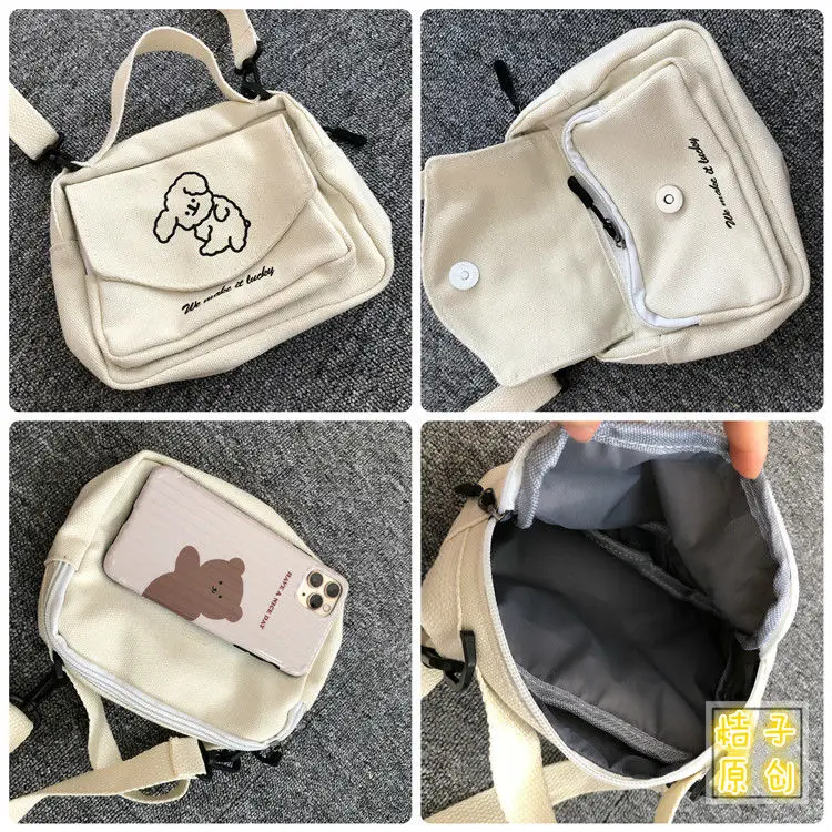 Teenager Frauen Messenger Bags Damen Canvas bedruckt süße kleine quadratische Tasche, Student Mädchen Cartoon Umhängetasche, Handy, Geldbörse – Detail 8