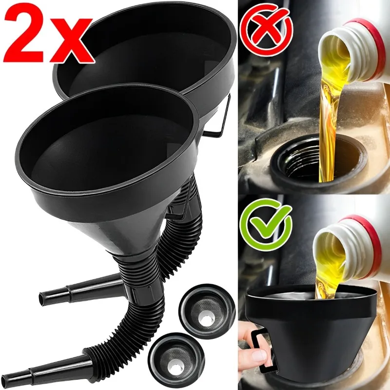 1/2PCS Car Engine Refueling Funnels with Filter Extension Pipe Universal Motorcycle Truck Oil Petrol Diesel Gasoline Fuel Funnel