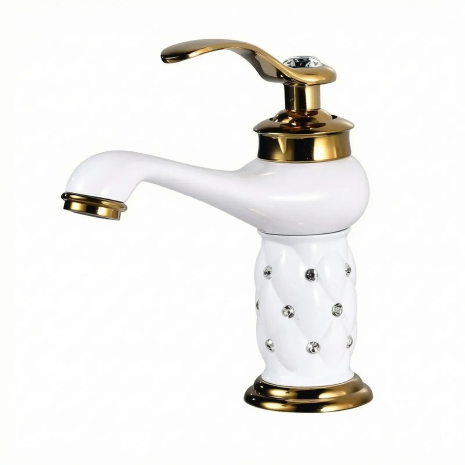 Eye Catching Washbasin Faucet with Quilted Faceting and Rhinestone Accents for Vanity Area Reliable Water Flow