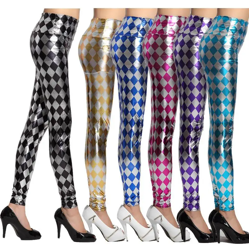 

Расслабленная женская одежда с ромбовидным узором, имитация маленьких штанов, брюки с контролем живота, высокая талия, девять очков, полиэфирное волокно