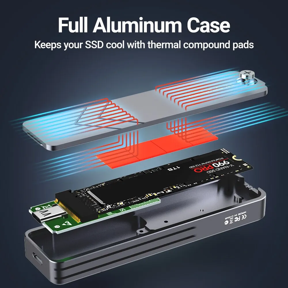 JEYI M.2 NVMe NGFF SSD, USB de aluminio completo 3,2 Gen 2 10Gbps PCIe o SATA 6Gbps M-Key B-Key M.2 funda compatible con Trim UASP