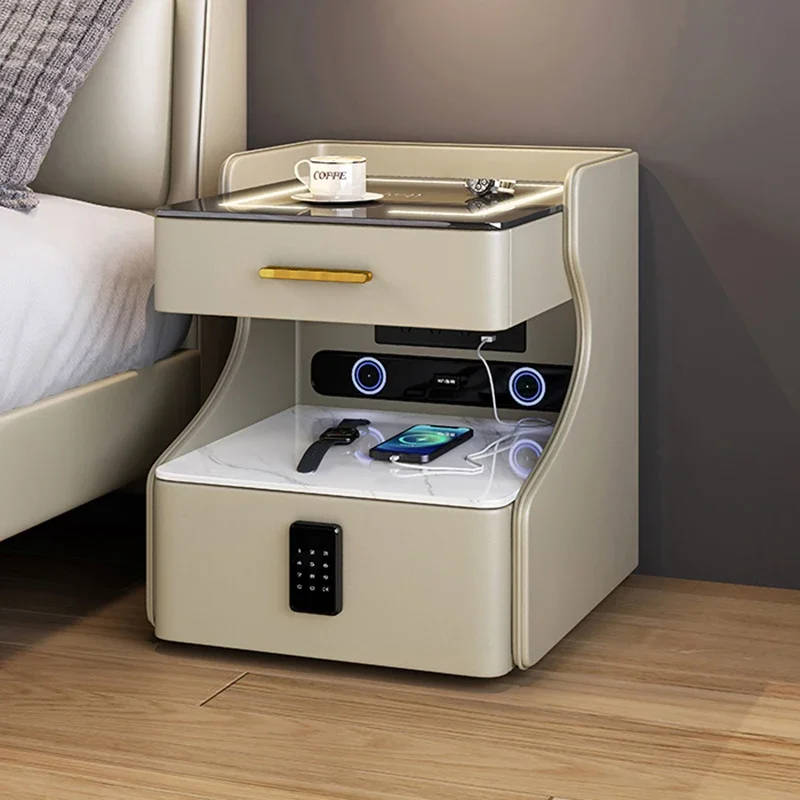 Intelligent creative bedside table with lock 2025 new light luxury high-end home bedroom small bedside table with row insert
