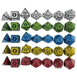 DNDGame Polyhedral Dice Set with Textures Pattern 7pcs of D4 D6 D8 D10 D% D12 D20 for RPG Board Game Accessories