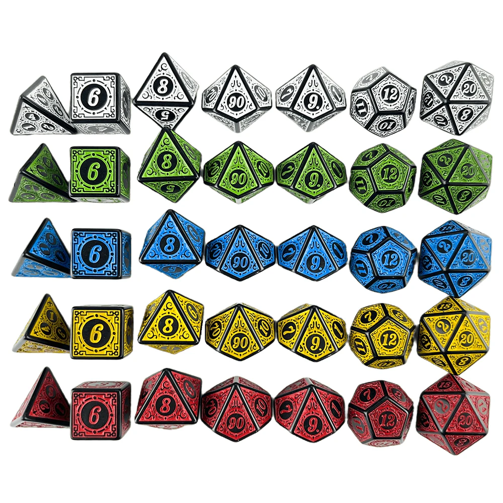 Zestaw kości wielościanowych DNDGame z wzorem tekstury 7 sztuk D4 D6 D8 D10 D% D12 D20 do gier planszowych RPG Akcesoria