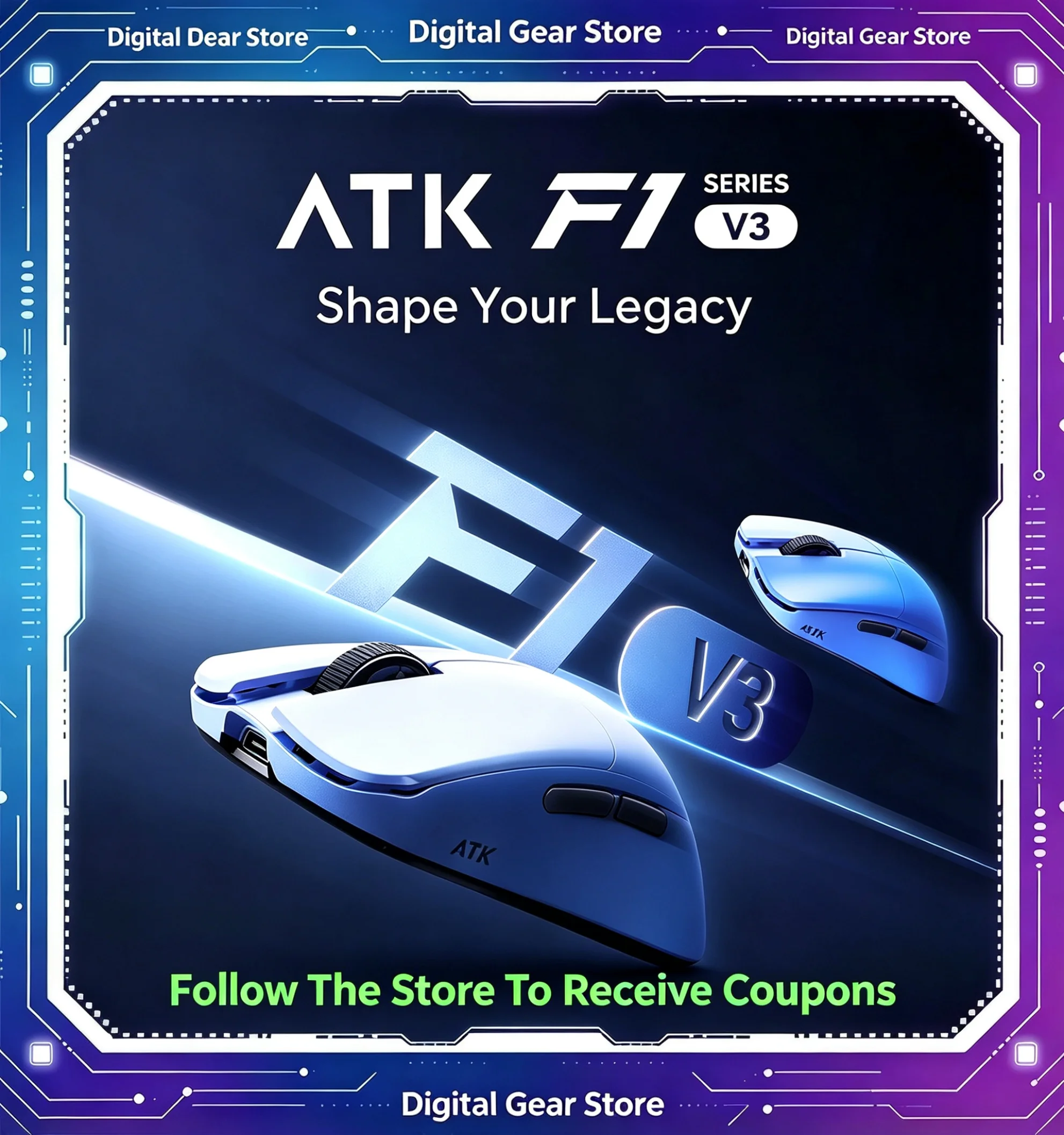 ATK Blazing Sky F1 V3 Wireless Gaming Mouse 37g Non Porous Ultra Lightweight PAW3955 Master Dual Mode 8K Low Latency For Game PC
