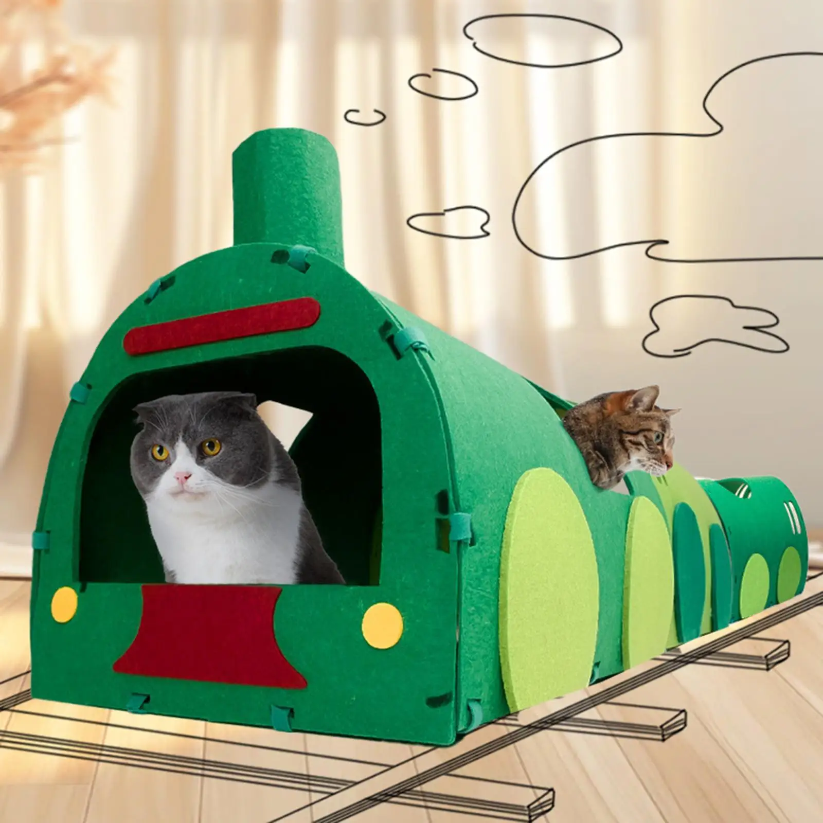 

Cat Tunnel Train Shaped Portable Cat Bed Interactive Toy Hideaway Cave Pet Tunnel Toy for Ferrets Bunny Puppy Kittens Puzzle