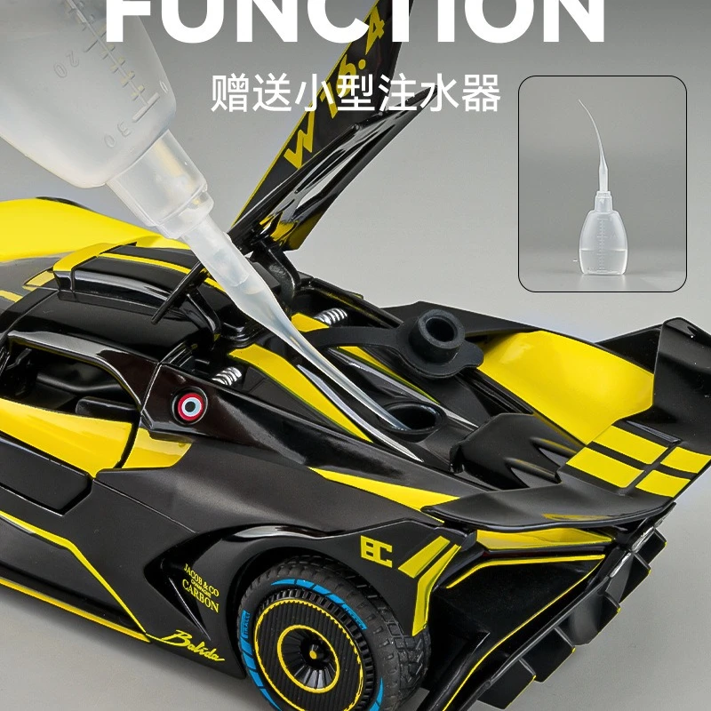 Modelo de aleación Bolide 1:24, coche de juguete fundido a presión, puertas abiertas, luz de sonido, vehículo en miniatura extraíble, regalo de cumpleaños para niño y adulto