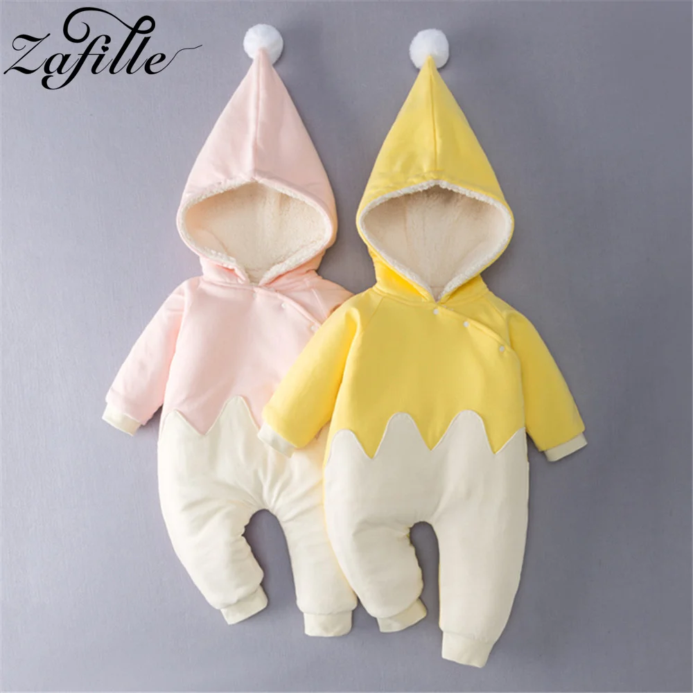 

ZAFILLE Hooded Baby Overalls For Children's Sleepwear Winter Warm Toddler Boys Rompers Patchwork Kids Girls Clothing Outwears