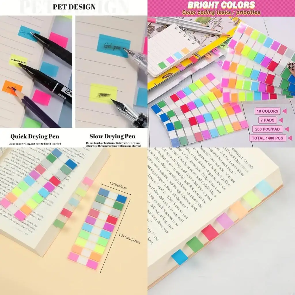 

Y5LB 100/120 Counts Colored PET Label Repositionable Page Marker Adhesive Notes 45x12MM Labelling Sticker for Notebook Binder