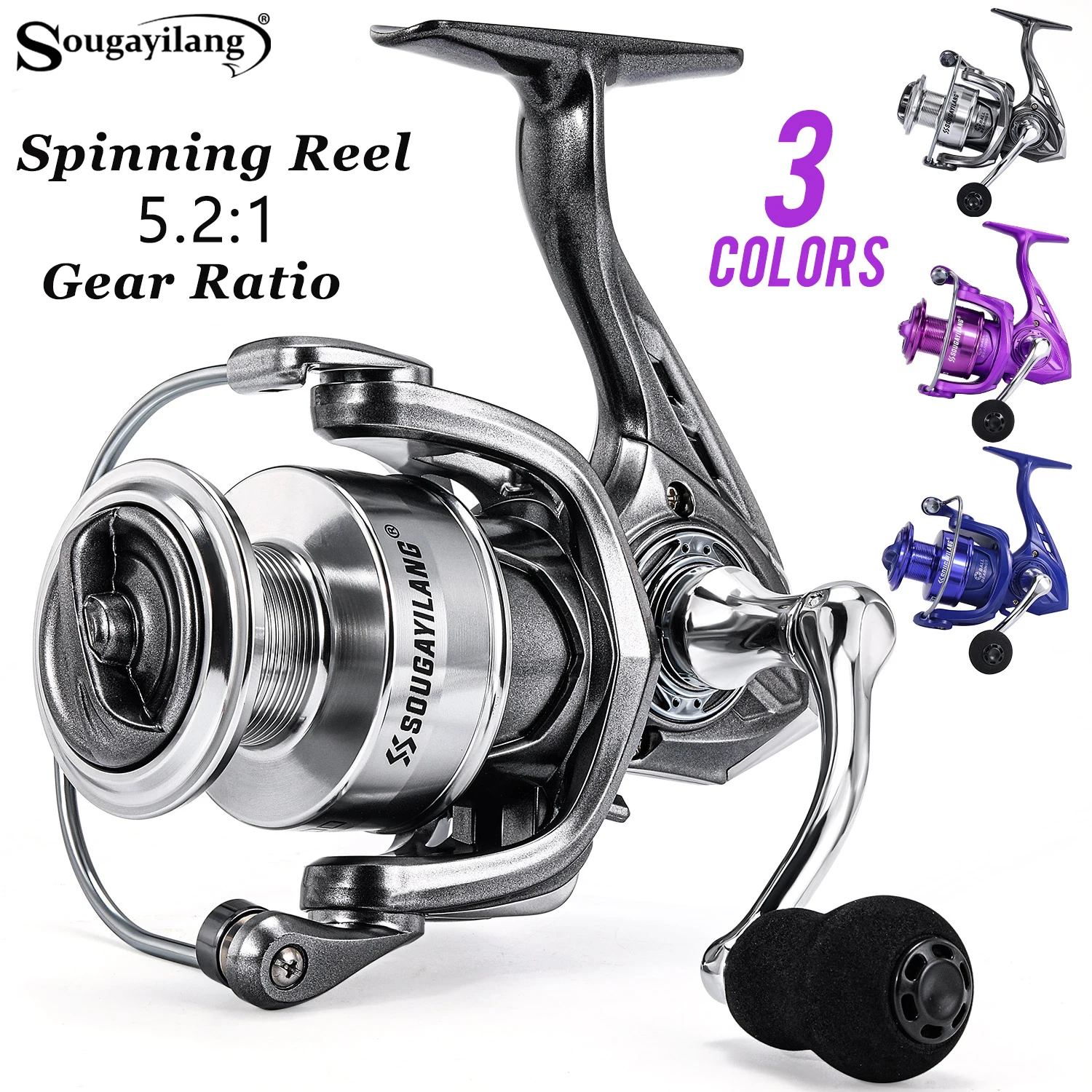 Sougayilang Spinning Angelrolle 1000-4000 5,2:1 Übersetzungsverhältnis Ultraleicht Max Drag 8kg Power Angelrolle für Süßwasser Salzwasser
