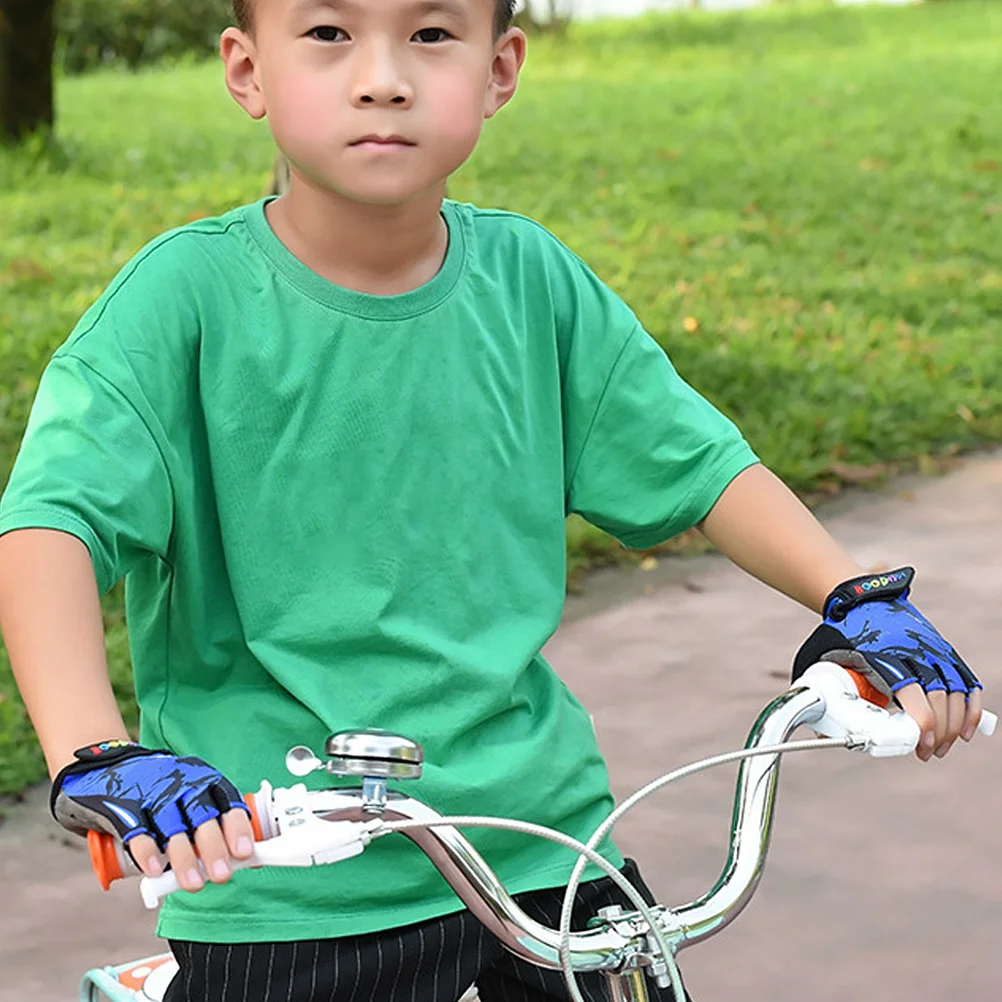 

M Blue Totem Kids Half Finger Gloves Breathable Shockproof Anti Skid for Cycling Climbing Fishing Riding Fitness