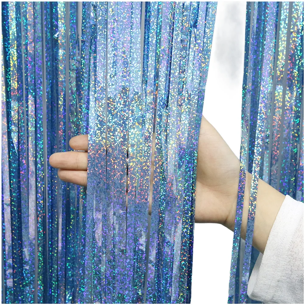 

2 3mm Holographic Rain Curtain for Birthday Party Decorations Featuring Sticky Backing and Custom Length for Kids Theme Events