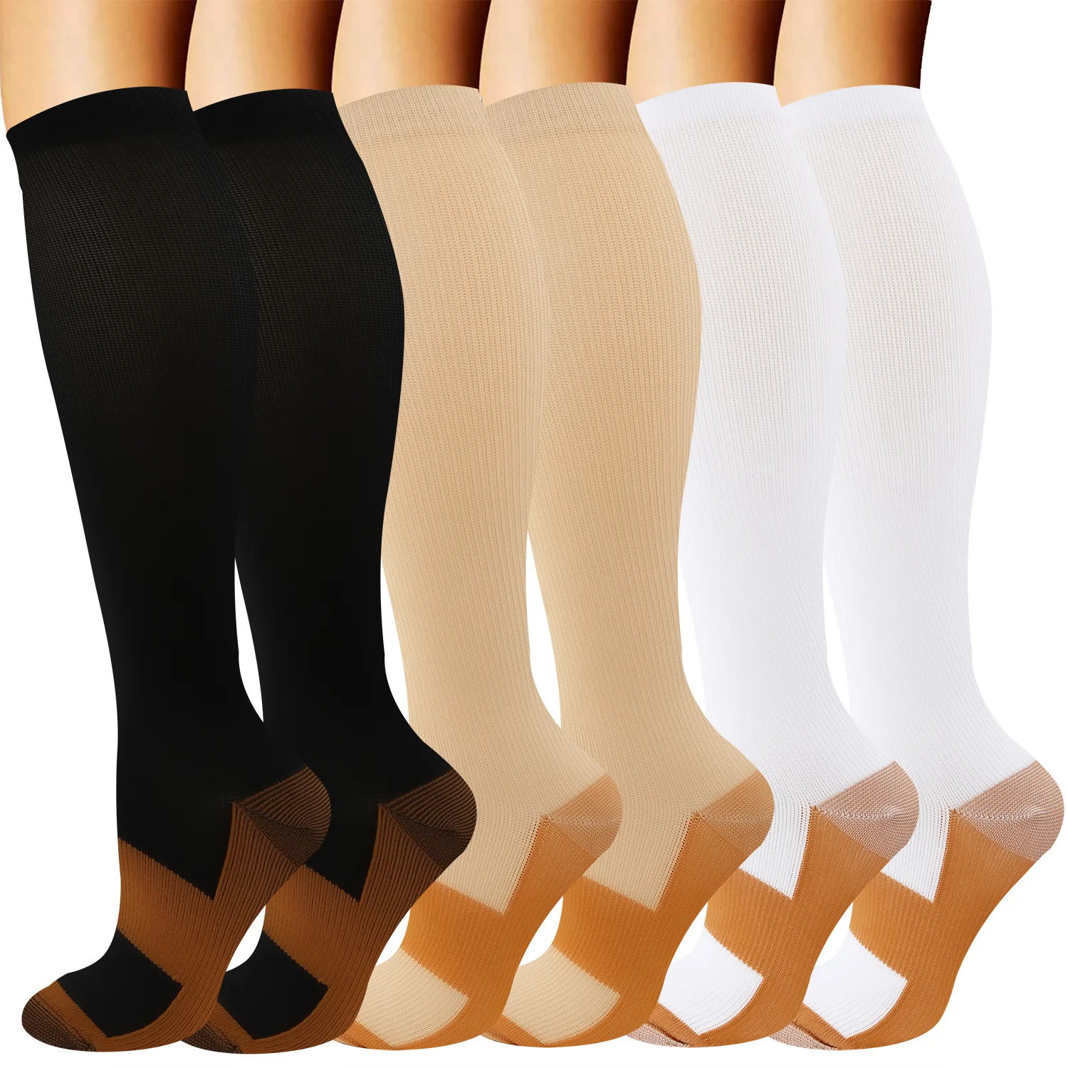 Spring and Autumn Compression Socks Men's and Women's Stockings Solid Sports Compression Socks Elastic Socks Outdoor Cycling