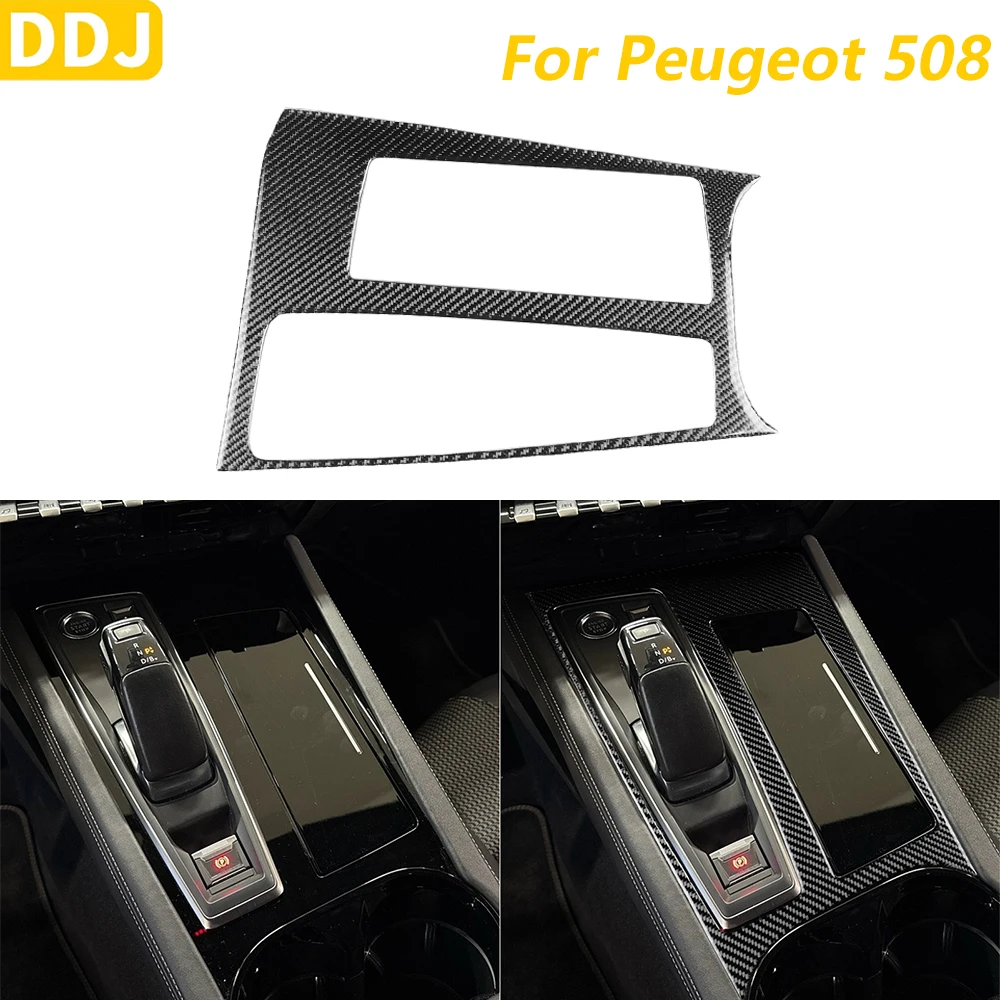 

For Peugeot 508 2019-2026 Carbon Fiber Central Control Gear Shift Storage Frame Panel Cover Decorative Car Accessories Sticker