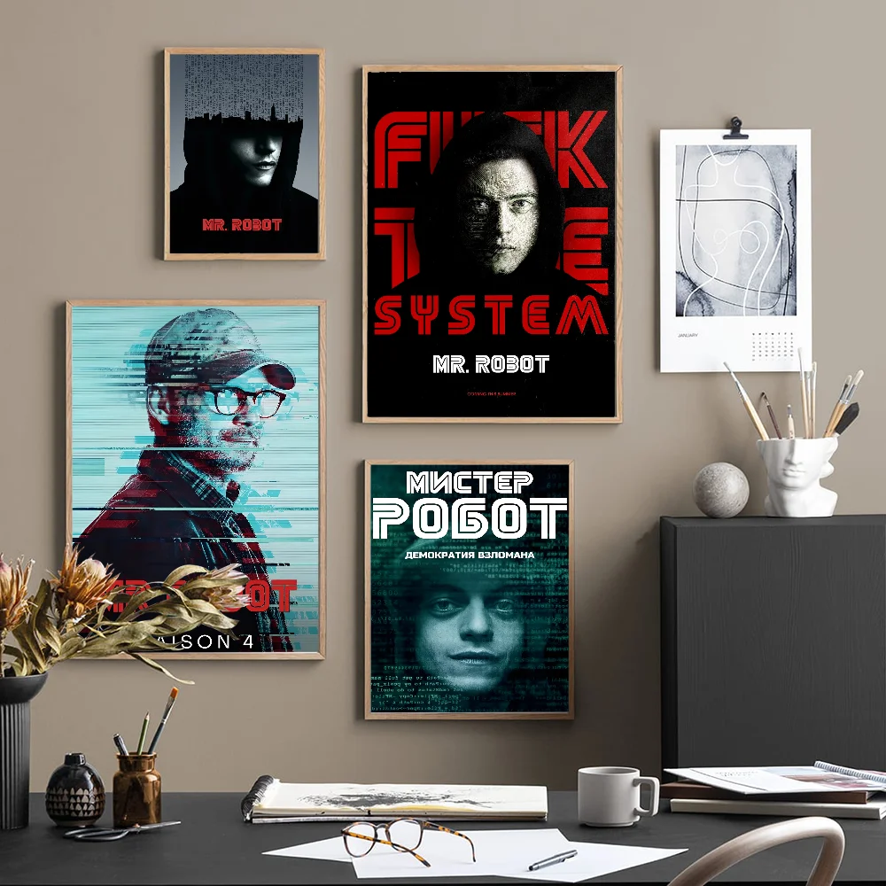 Film Klasik Mr Robot poster Vintage stiker kertas Kraft Retro lengket dekorasi ruangan Kawaii kafe Bar kamar DIY