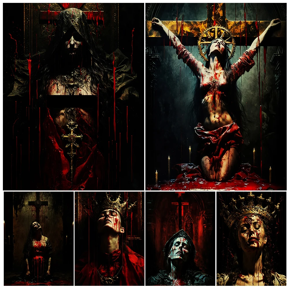 الملكة الاستحمام في الدم خمر القوطية الرسم على لوحات القماش الجدارية النساء التضحية إلى الشياطين ملصق فني وطباعة ديكور المنزل #1