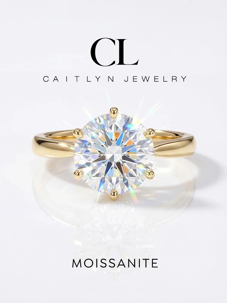 925 Sterling Silver 0.5-1ct Shiny Round Real Moissanite Diamond Ring for Women Wedding Gorgeous High Quality Fine Jewelry