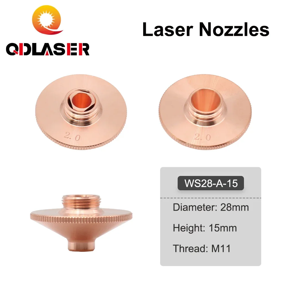 QDLASER WSX Laser Nozzles Single/Double Layers Dia.28mm H15 Caliber 0.8-4.0mm M11 for WSX Fiber Laser Cutting Head 10pcs/lot