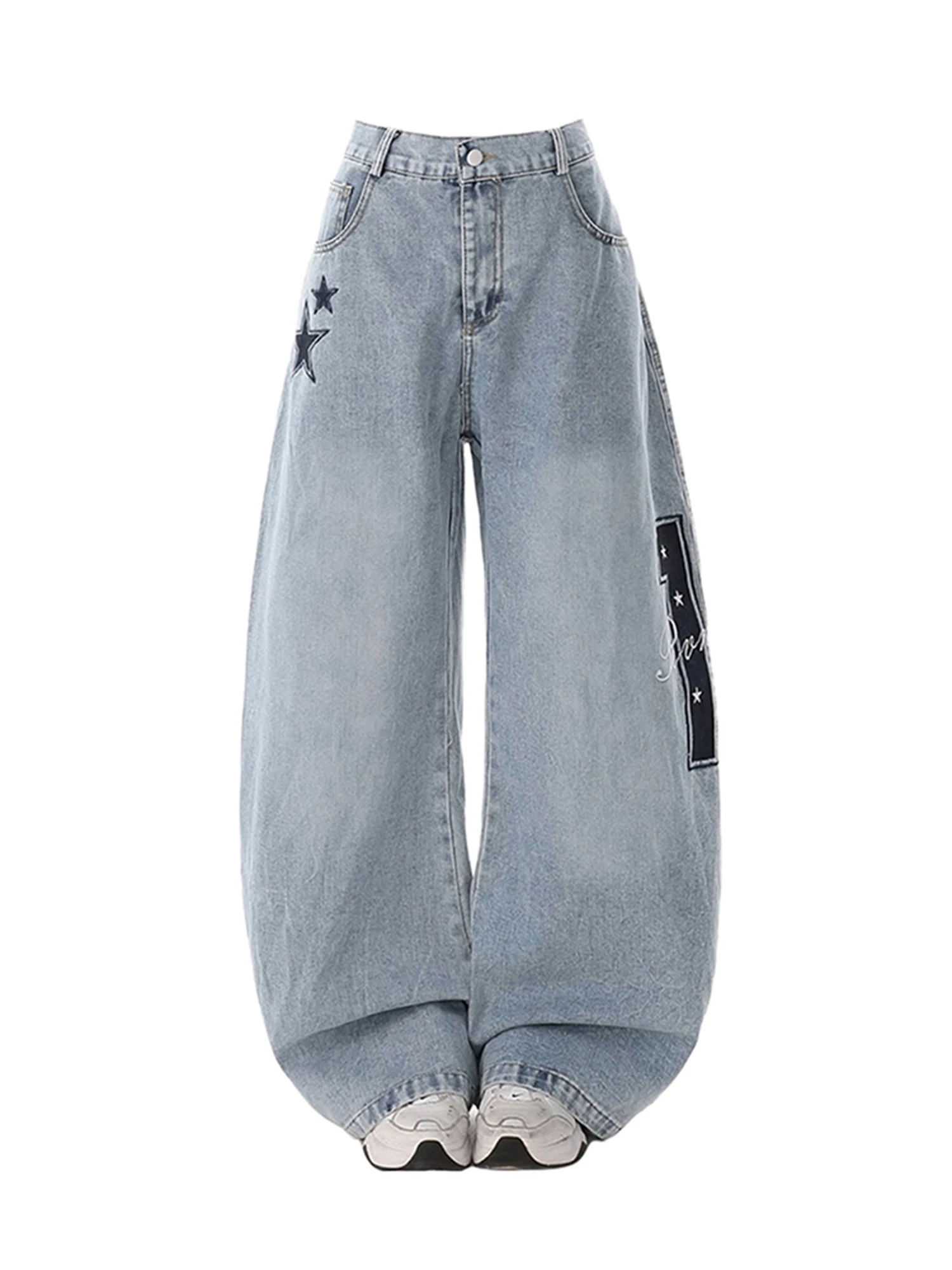Women's Blue Y2k Baggy Star Jeans Japanese 2000s Style Boyfriend Jean Pants Vintage Harajuku Oversize Denim Trousers Autumn 2025
