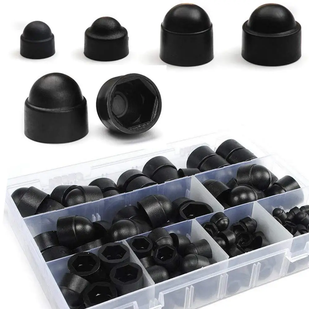 145pcs Plastic Dome Bolt Nut Protection Caps Cover Hex Hexagon Screws M4 M5 M6 M8 M10 M12 Black and White