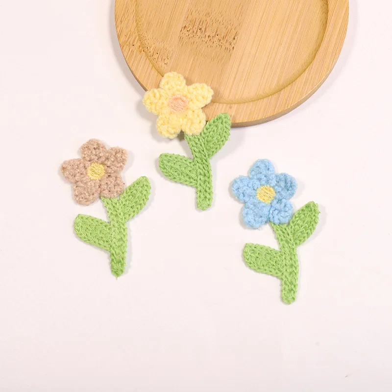 Bordado Fábrica Flower Piece, Acessórios de vestuário, Poliéster Wool Twig Flower, Patch Decorativo, Piece Applique, 10Pcs