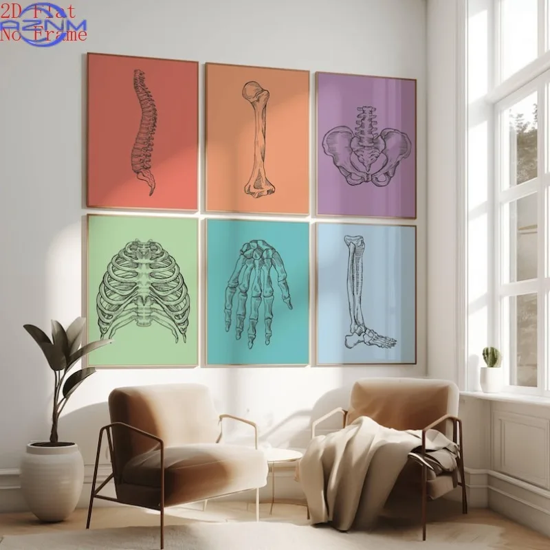 A Set of 6 Unframed Canvas Posters Featuring Art, Including Anatomical Artwork. This Collection Is Perfect for New Year, Valen