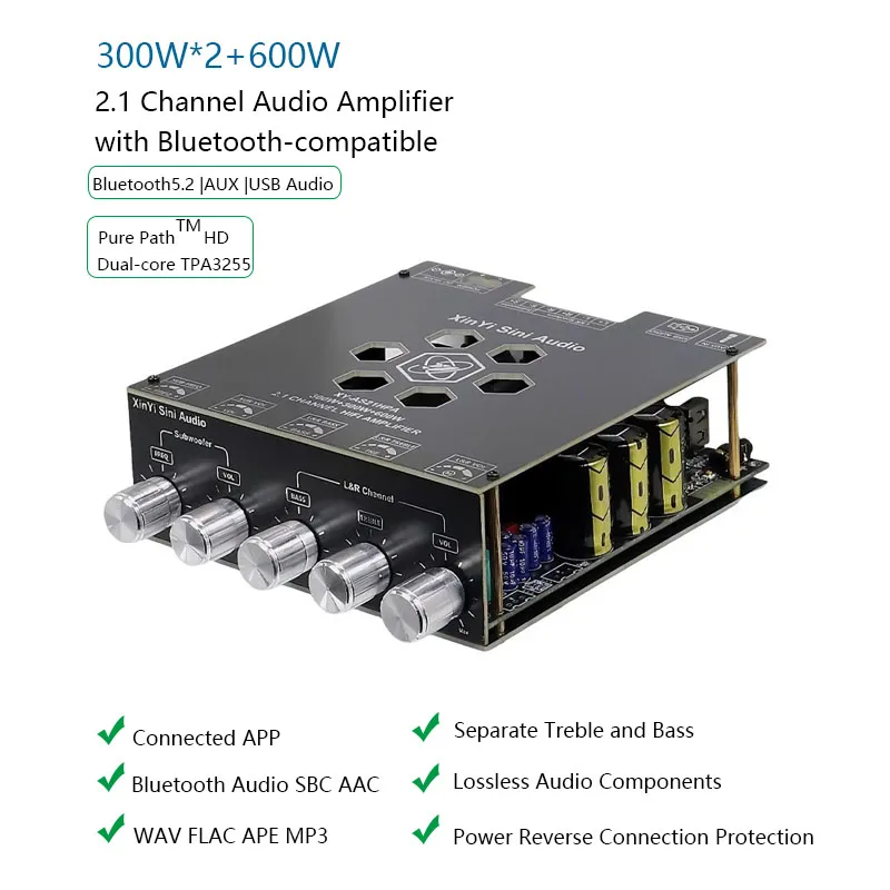 

Portable High-Power Bluetooth Digital Sound Amplifier 2.1-Channel Audio Stereo Subwoofer Amplifier Board 300WX2+600W for Home
