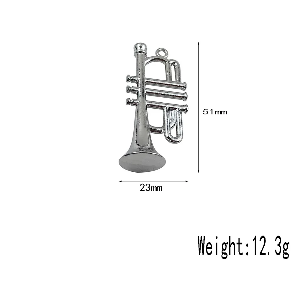 金属製のトランペットチャーム,シルバー楽器の形,合金ペンダント,DIYジュエリーアクセサリー,ロックミュージックバンド,バースデーギフト,パーティー