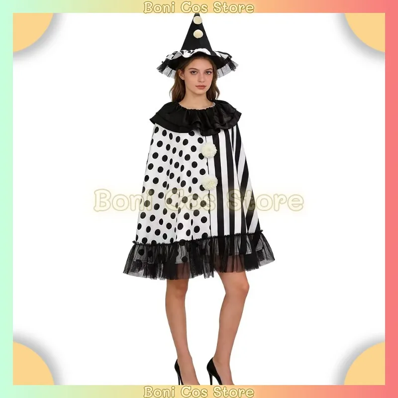Art Clown Terrifier Cosplay Costume Hat Cape Coat Scary Fancy Dress For Women Halloween Stage Performance Convention Masquerade