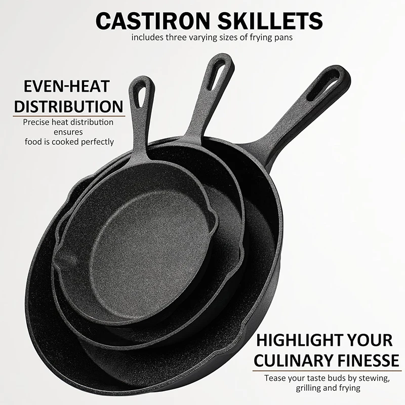 LMETJMA 14/16/20/26cm Cast Iron Skillet Pre-Seasoned Cast Iron Frying Pan Breakfast Pan Omelette Pancake Pan Induction Cookware
