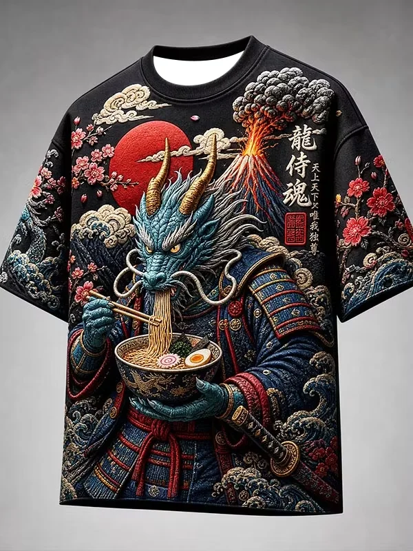 2027 Summer Men's Best-selling Japanese Samurai Culture Printed 3D Pattern Moisture-Wicking Family Version Casual T-Shirt Top