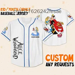 New Custom Disney Alice nel paese delle meraviglie Adventure Simple Baseball Jersey camicia abbottonata manica corta da uomo da donna