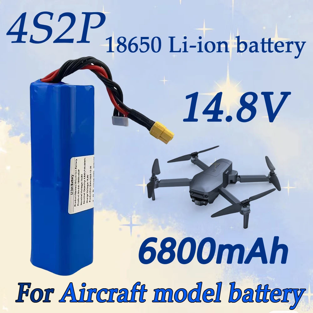 Li-ion Battery 14.8V 6800mAh 4S2P High Capacity UAV Rechargeable for Various RC Airplane Drone Quadrotor XH2.54-5P XT60