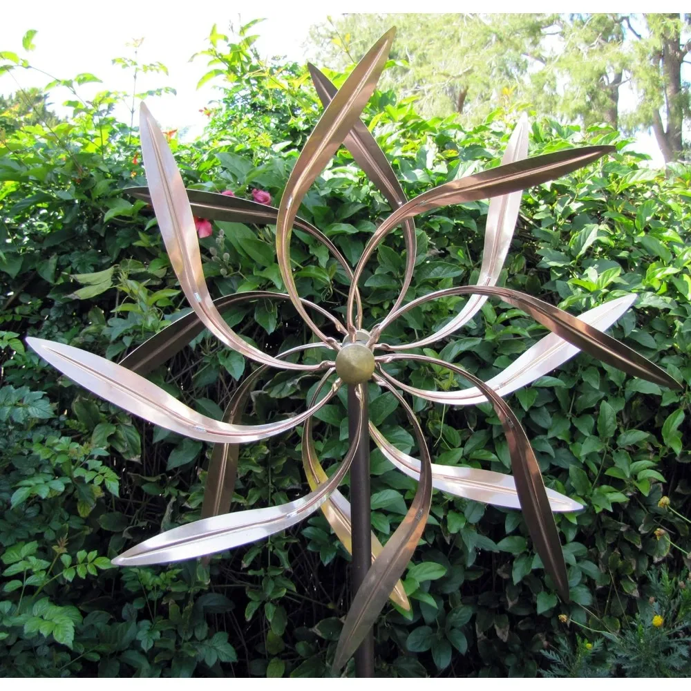 

Kinetic Copper Wind Sculpture Dual Spinner - Dancing Willow Leaves,Statues