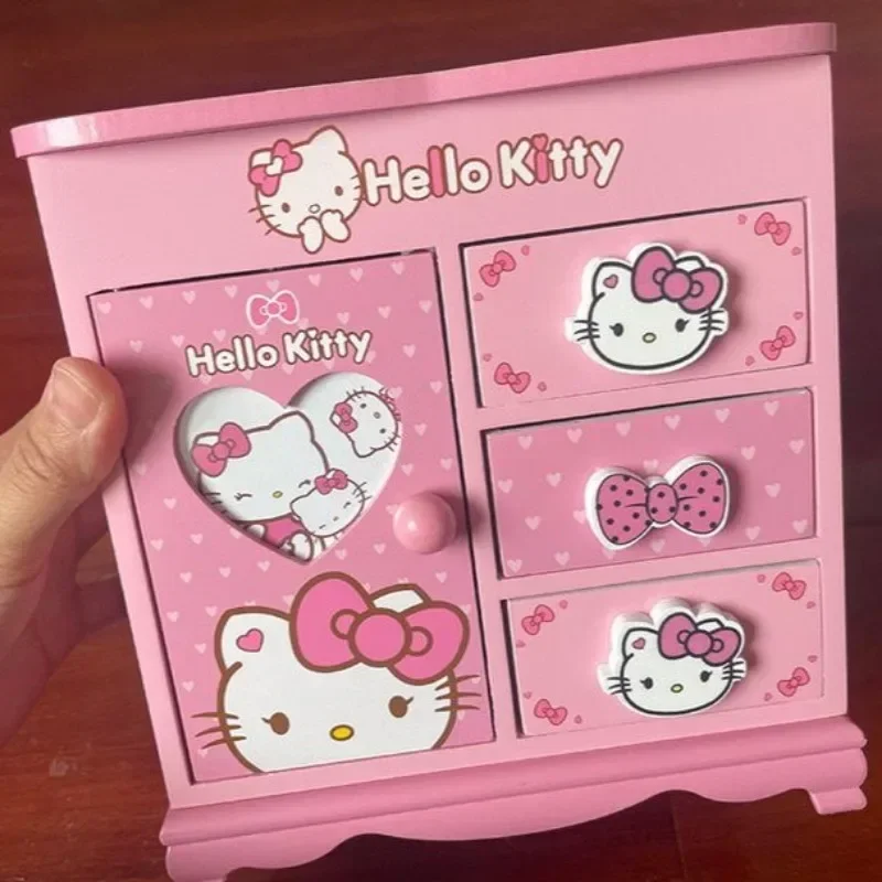 Hello Kitty Kuromi Japanese cute kawaii girl wooden jewelry storage box desktop organizer box as a birthday gift for friends