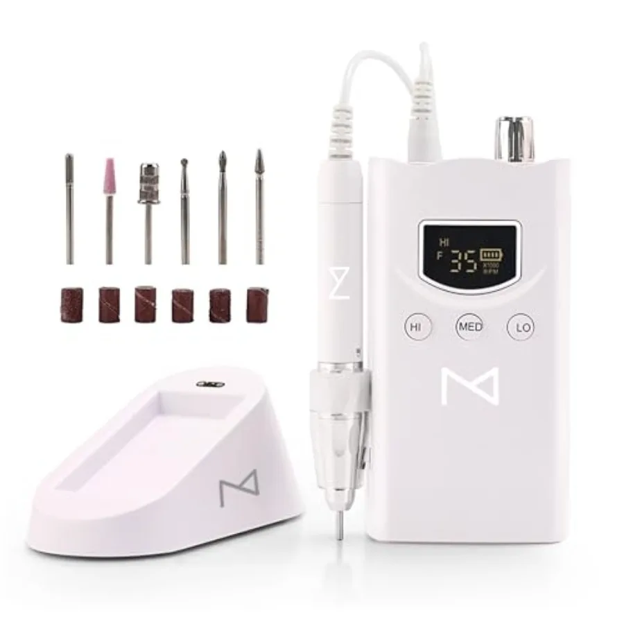 

GE Brushl Nail Drill 35K RP Profional Cordl Efile achine Rechargeable Electric Nail File with Bits Portable Quiet Low Vibration