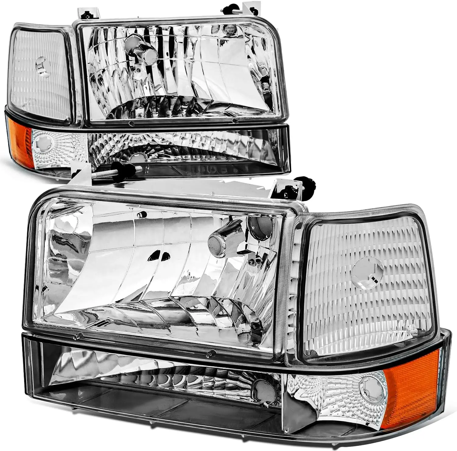 6Pcs Headlamp Replacement Headlights Assembly with Bumper & Corner Lights, Compatible with 1992-1996 Ford F150 F250 F350 Bronco,