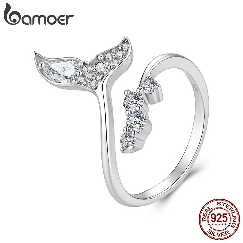 BAMOER 0.35CT Fishtail Moissanite Open Ring 925 Sterling Silver VVS1 Lab Created Diamond Eternal Twinkling Wedding Rings