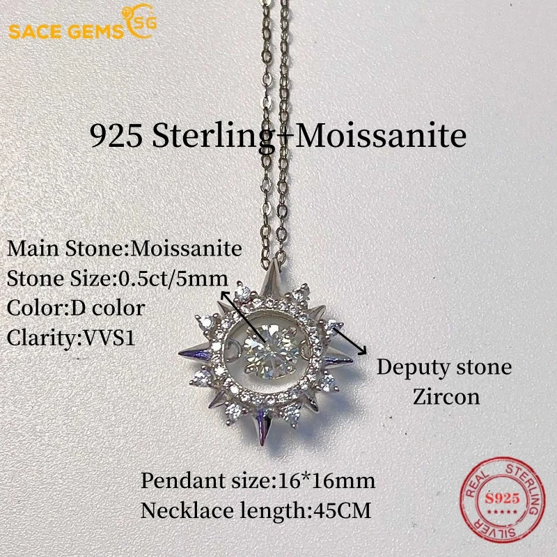 Женское ожерелье с муассанитом, 925 карат, VVS1