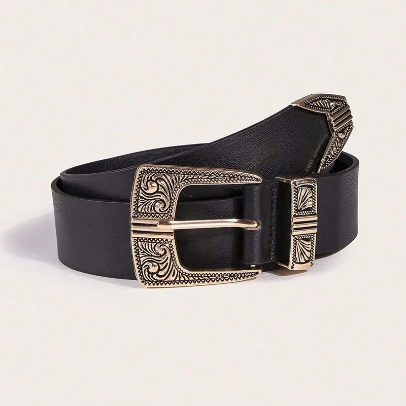 2024 New Women's Retro Threading Coffee Color Belt, Stylish Vintage Cross-Border Leather Belt