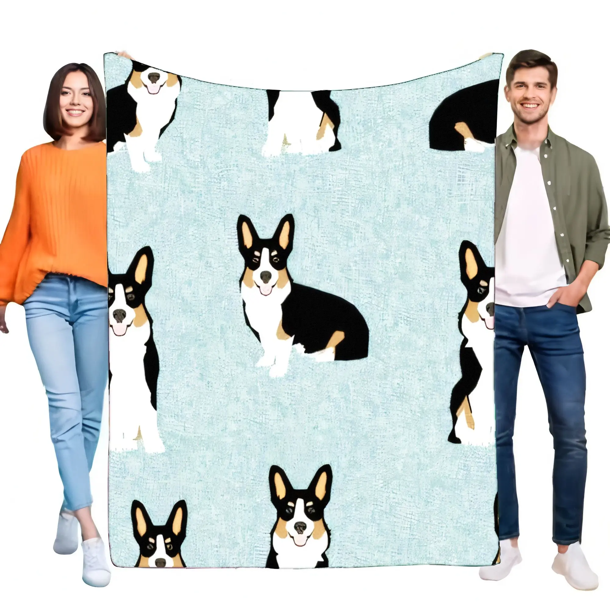 Adorable Corgi Puppy Print Blanket, Super Soft Cozy Flannel Fleece Throw for Bed Sofa Couch, Lightweight Pet Lover Birthday Gift